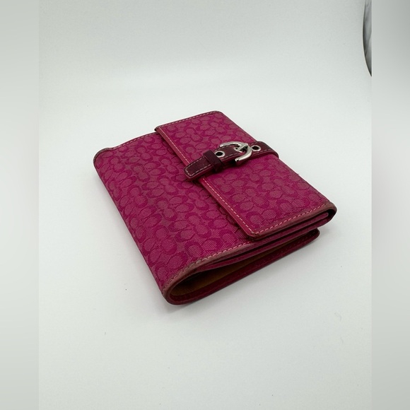 Coach Signature Mini C Canvas Fuchsia Compact Wallet with Silver Hardware - Picture 7 of 13